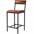 Homeroots 38.25 x 16.5 x 19.5 in. Classic Medium Brown Leather & Metal Counter Stool 389138